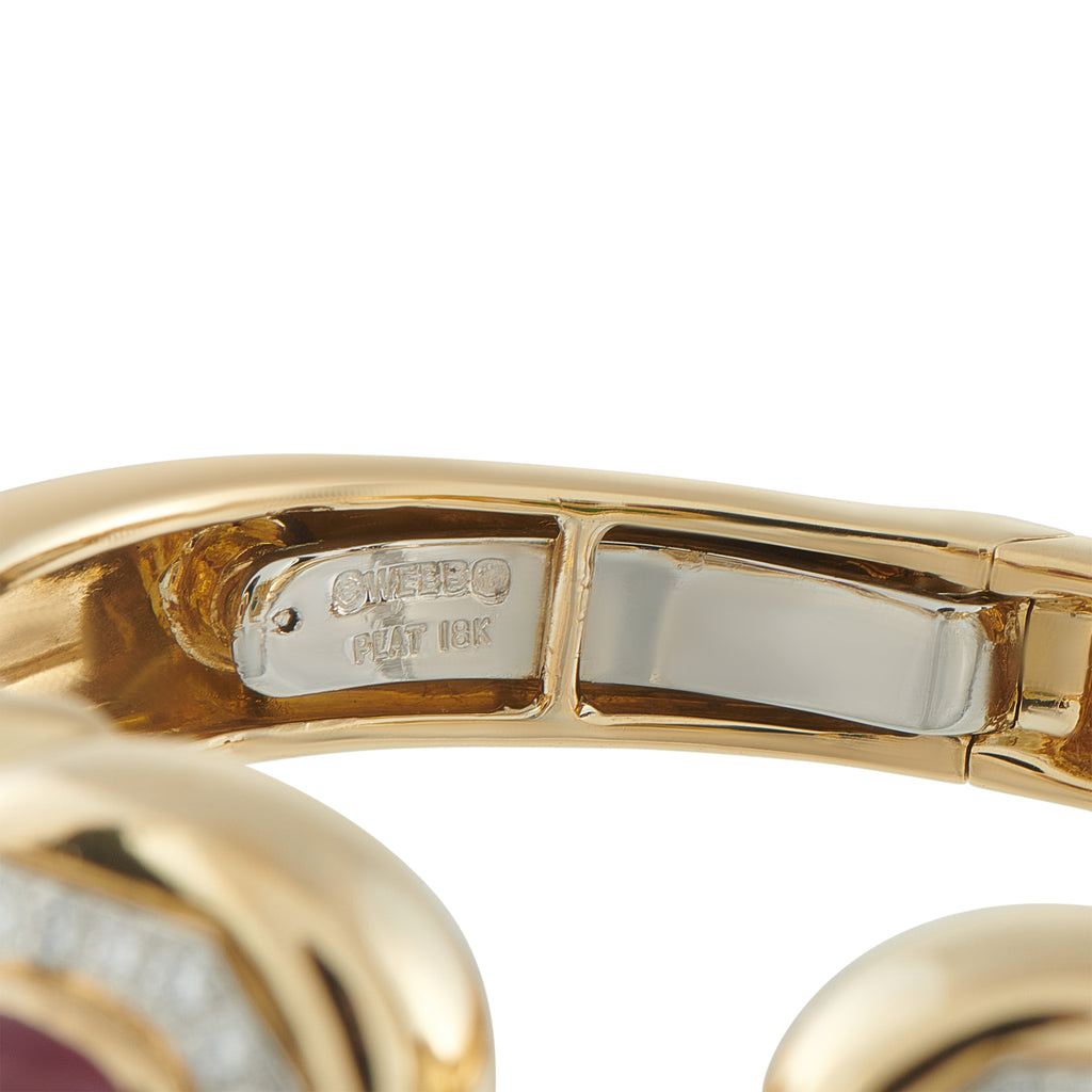 David Webb 18K Yellow Gold 1.20ct Diamond, Ruby, and Emerald Bracelet