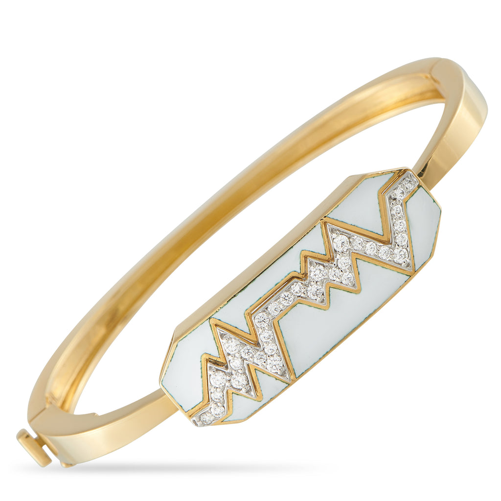 DAVID WEBB 18K Yellow Gold 0.34ct Diamond and White Enamel Skip Bracelet