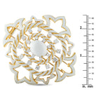 White enamel 18K yellow gold diamond brooch with round center; size scale shown