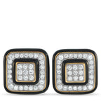 David Webb Platinum and 18K Yellow Gold 3.30ct Diamond and Enamel Square Earrings