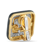 David WebbPlatinum and 18K Yellow Gold 3.30ct Diamond and Enamel Square Earrings