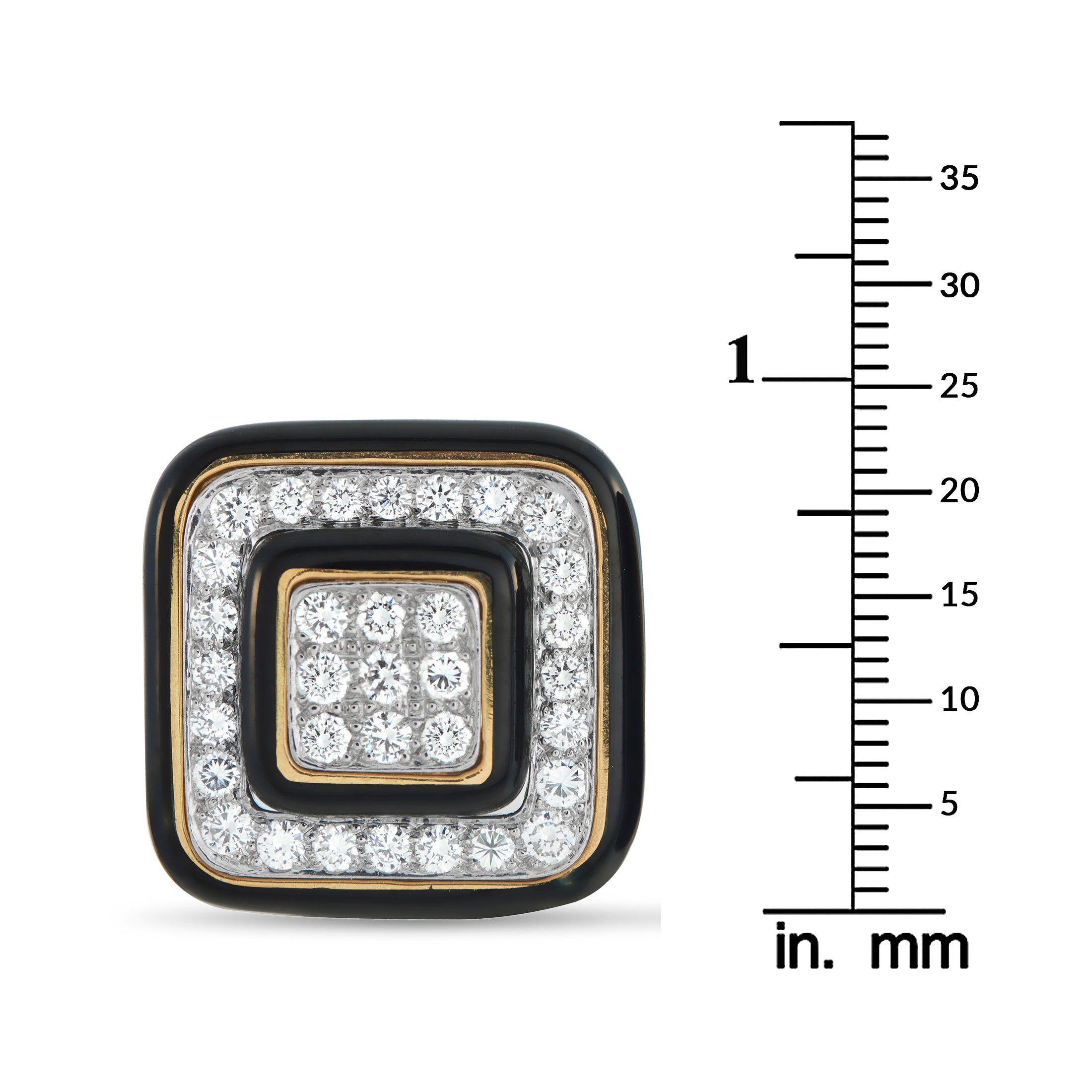 David WebbPlatinum and 18K Yellow Gold 3.30ct Diamond and Enamel Square Earrings