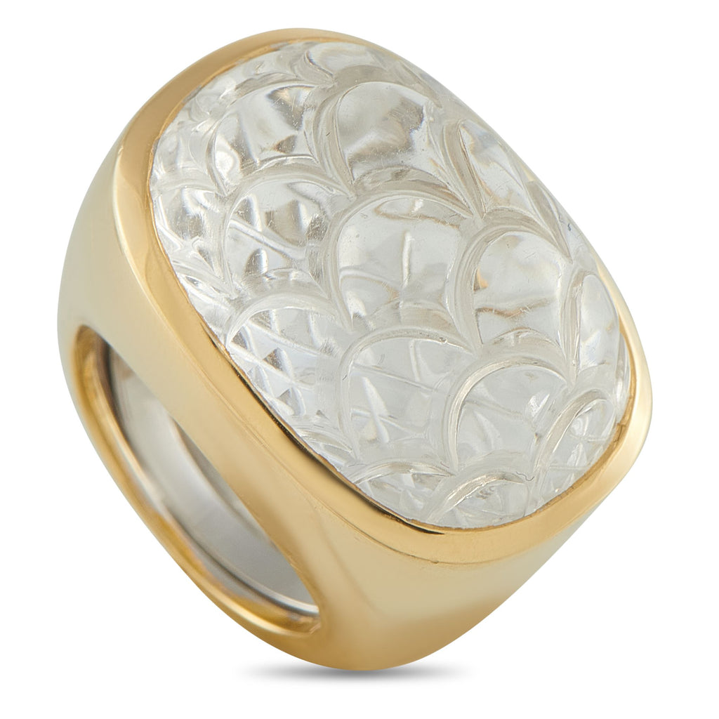David Webb18K Yellow Gold Rock Crystal Dome Ring – A stunning scalloped Rock Crystal makes a statement at the center of this 