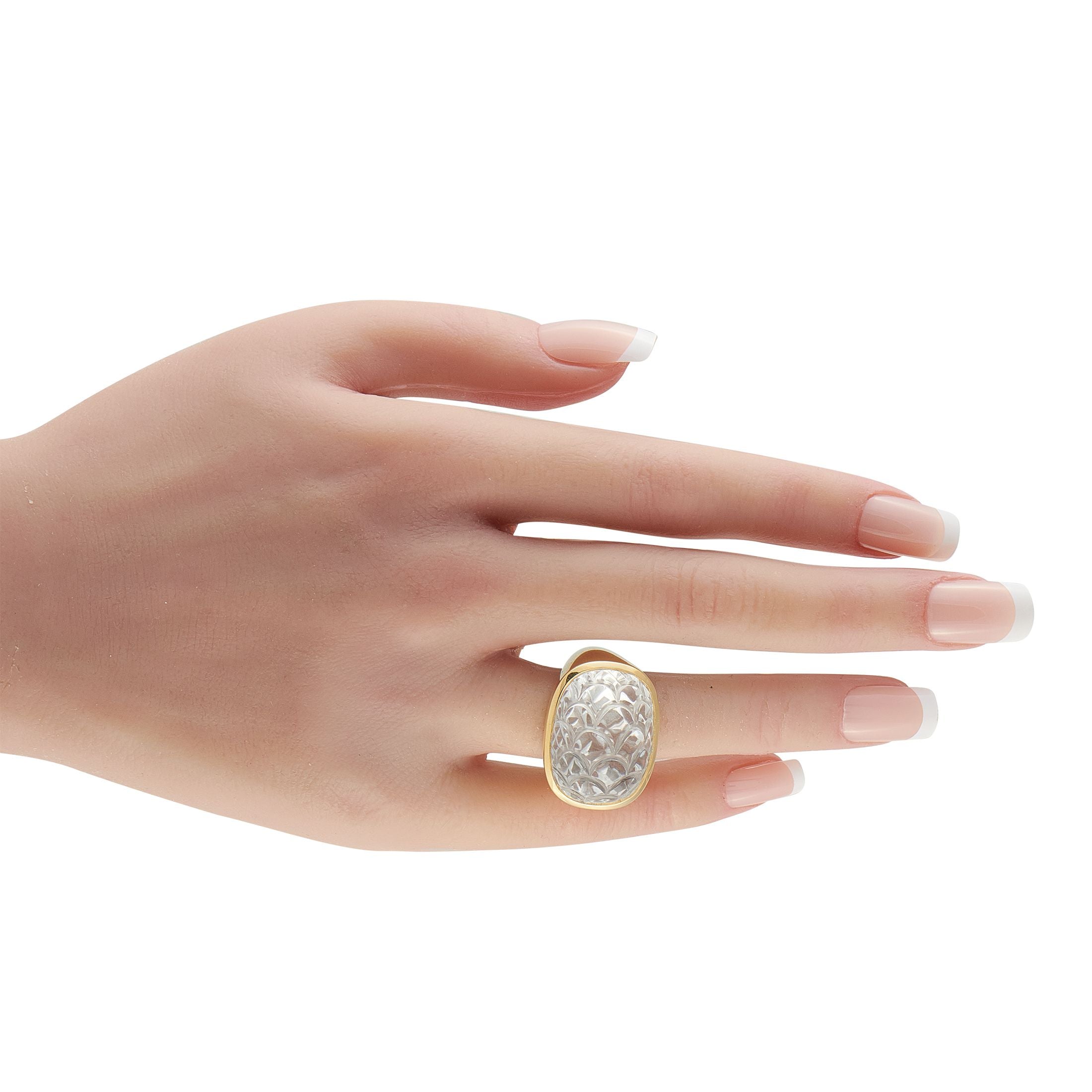 David Webb18K Yellow Gold Rock Crystal Dome Ring