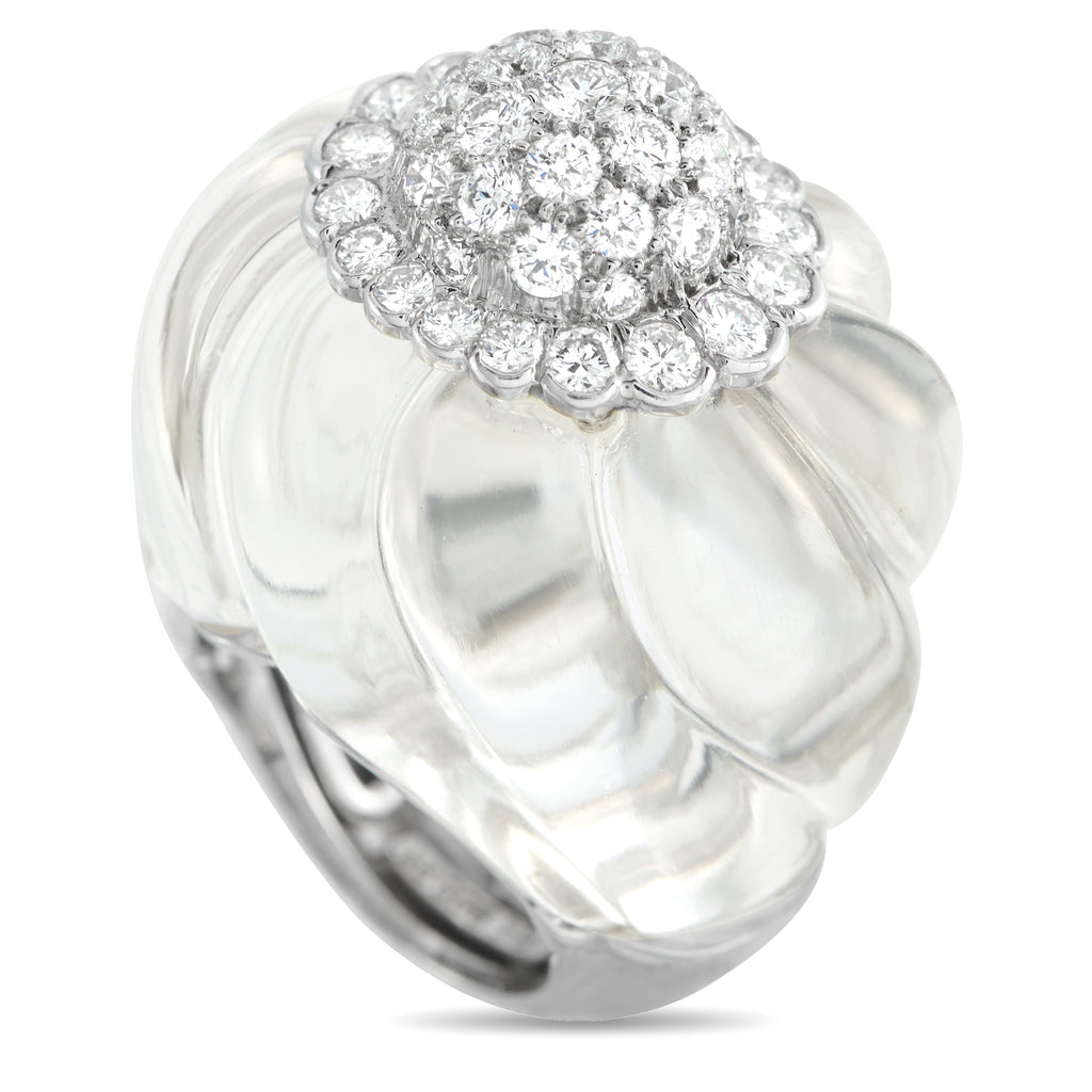 David Webb 18K White Gold and Platinum 1.20ct Diamond and Carved Crystal Cocktail Ring