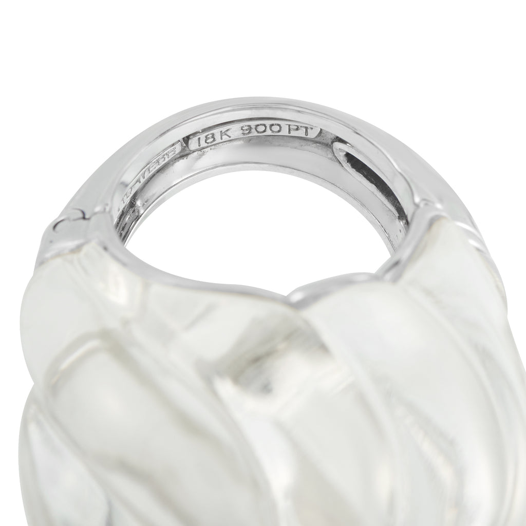 David Webb 18K White Gold and Platinum 1.20ct Diamond and Carved Crystal Cocktail Ring
