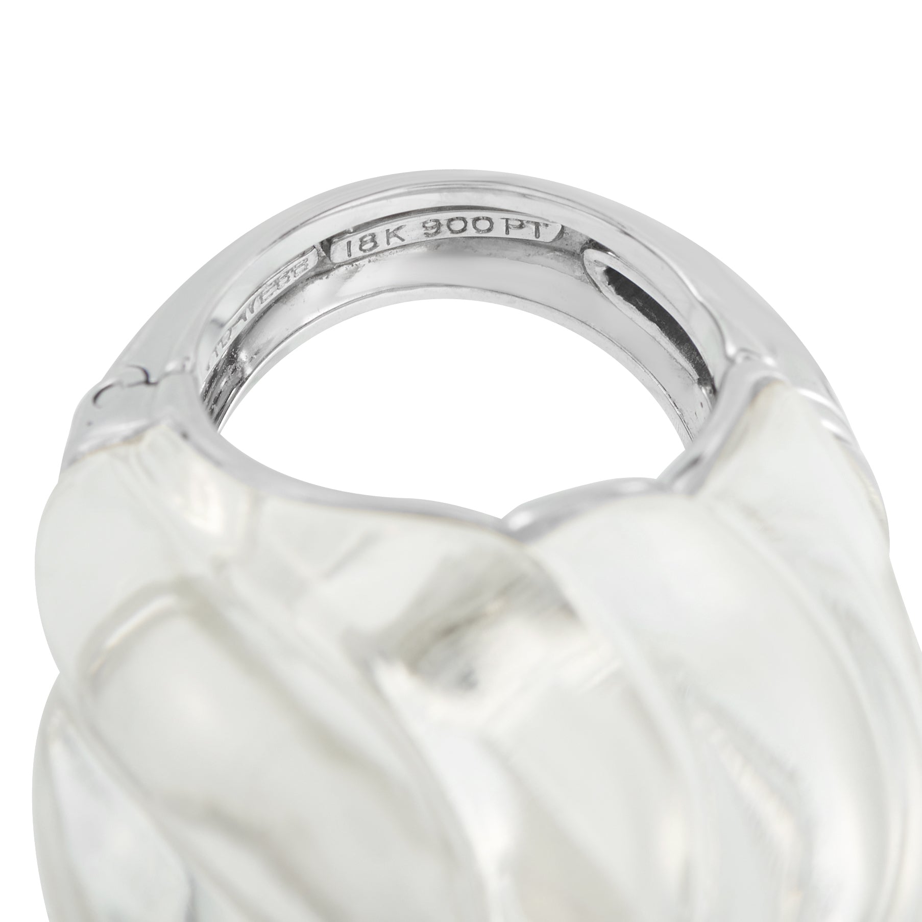David Webb 18K White Gold and Platinum 1.20ct Diamond and Carved Crystal Cocktail Ring