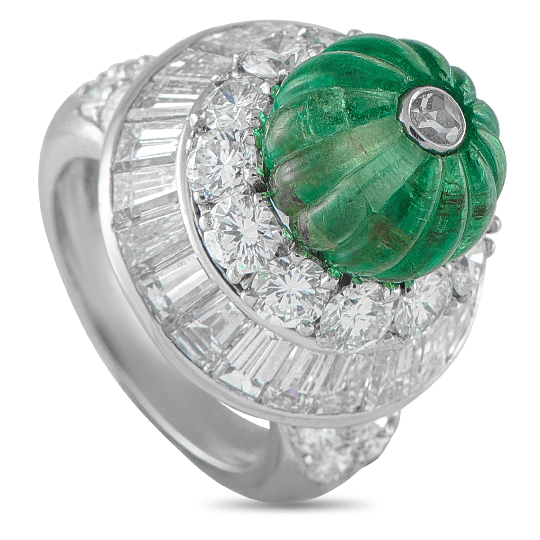 David WebbPlatinum 6.0ct Diamond and Emerald Ring – This David Webb ring is anything but ordinary