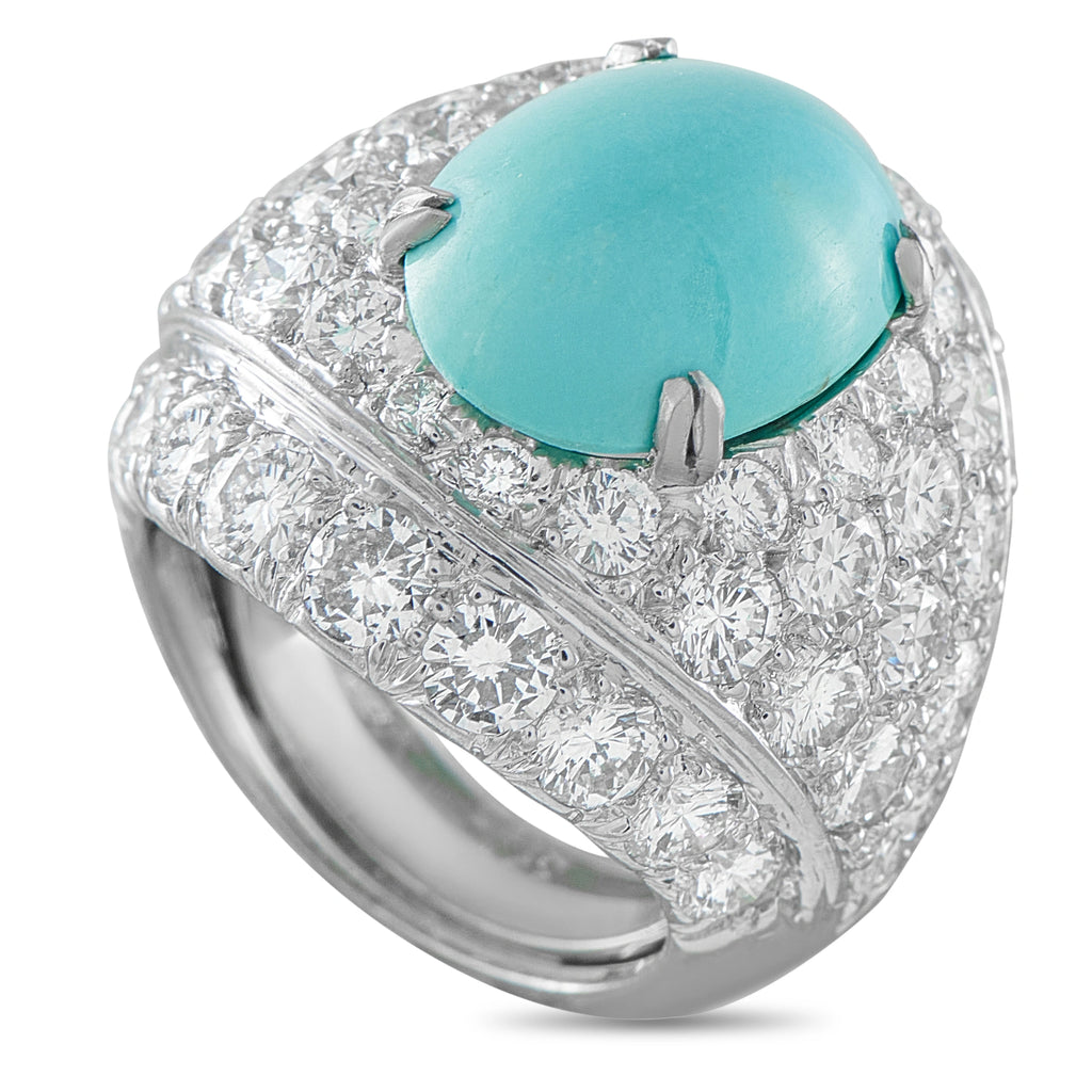David Webb Platinum 5.56ct Diamond Turquoise Ring