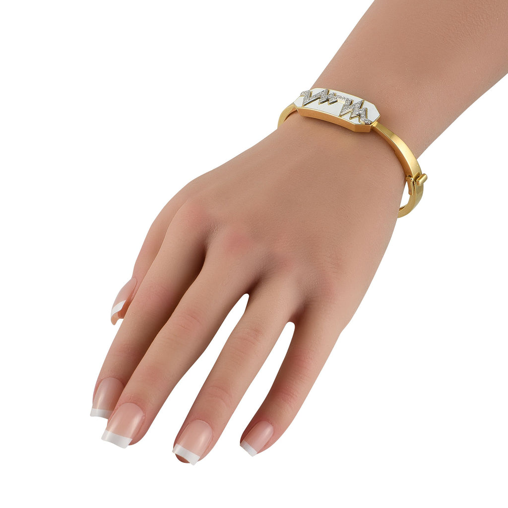 David Webb18K Yellow Gold Diamond and White Enamel Skip Bracelet