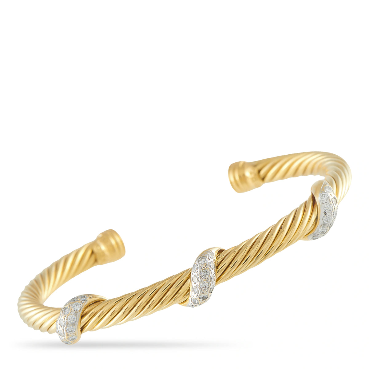 David Yurman 18K Yellow Gold 0.30ct Diamond Cable Bracelet