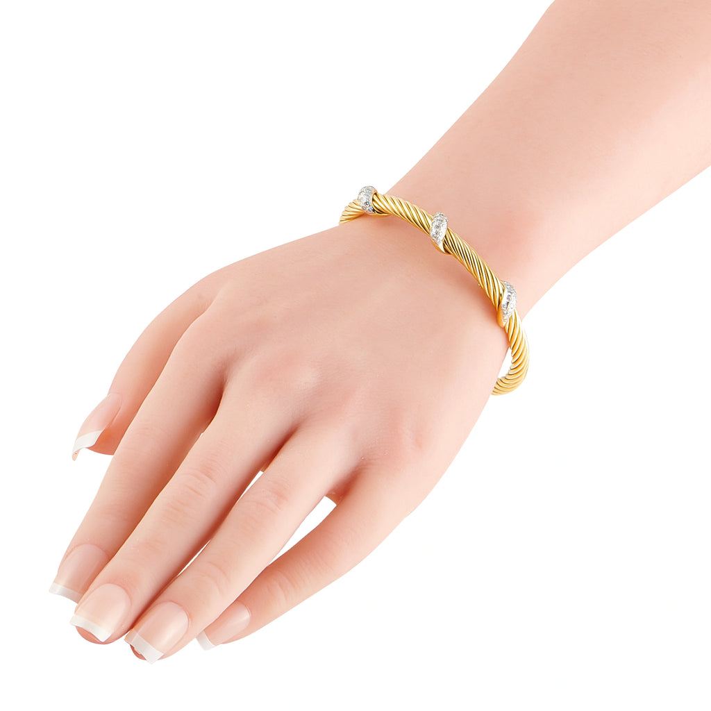 David Yurman 18K Yellow Gold 0.30ct Diamond Cable Bracelet