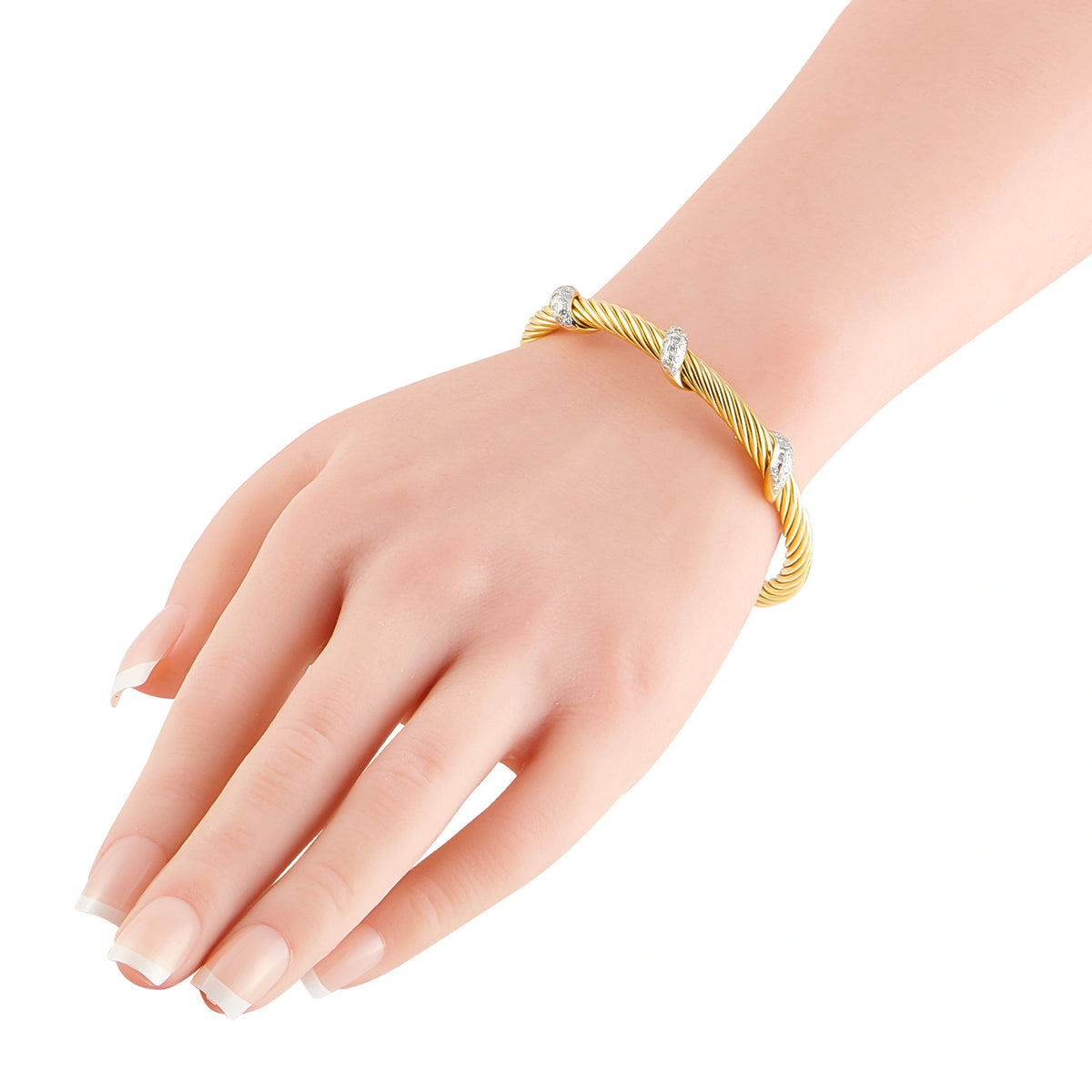 David Yurman 18K Yellow Gold 0.30ct Diamond Cable Bracelet