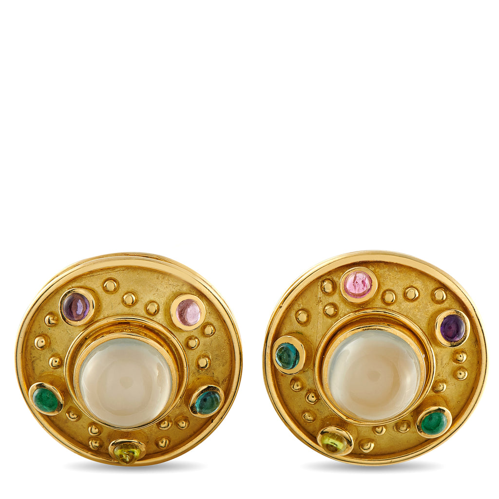 Denise Roberge18K Yellow Gold Moonstone and Multicolored Gemstone Clip-On Earrings