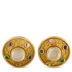 Denise Roberge18K Yellow Gold Moonstone and Multicolored Gemstone Clip-On Earrings