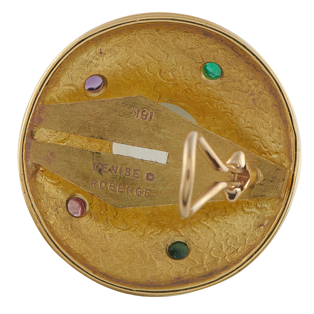 Denise Roberge18K Yellow Gold Moonstone and Multicolored Gemstone Clip-On Earrings