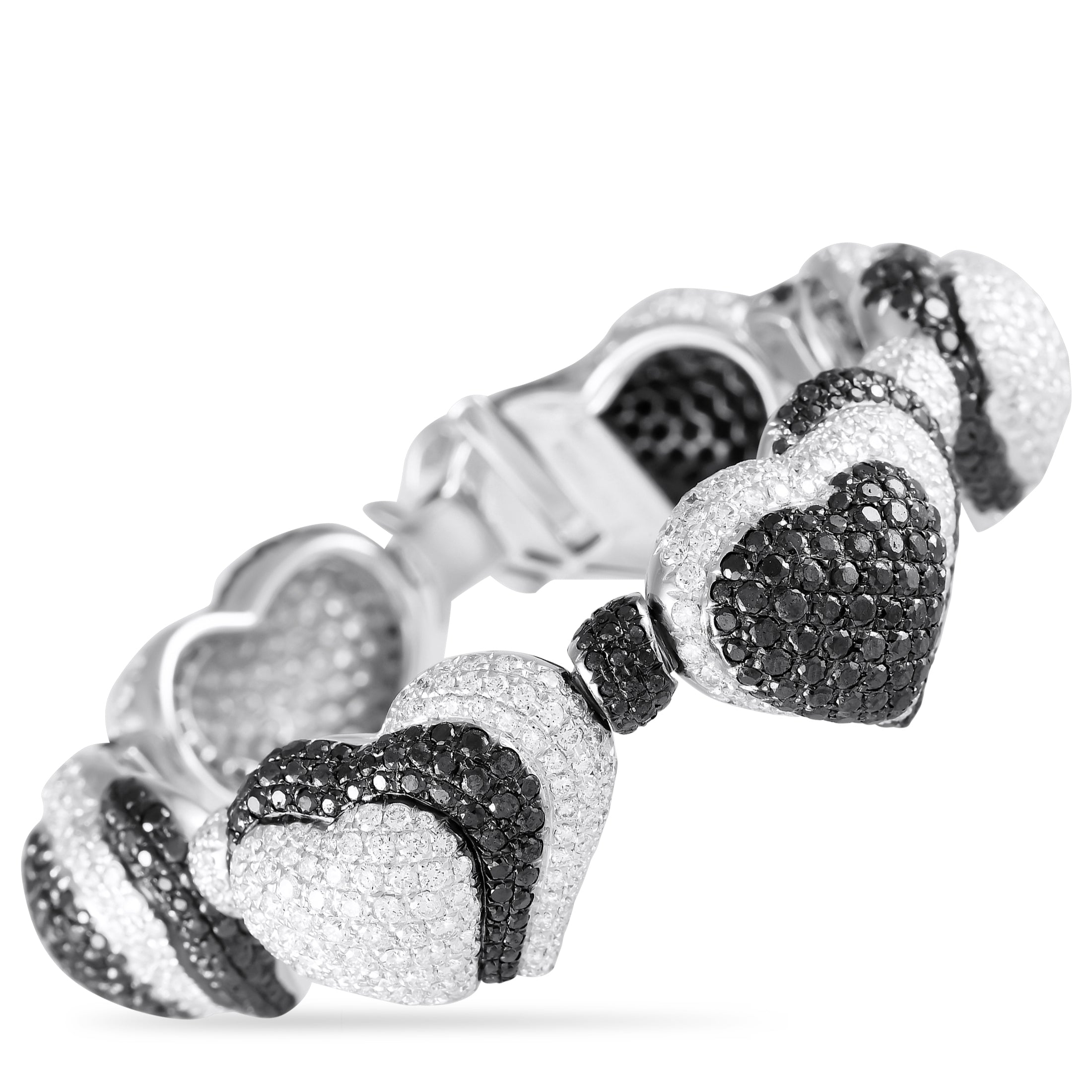 de Grisogono 18K White Gold 21.70ct Diamond Black and White Hearts Bracelet