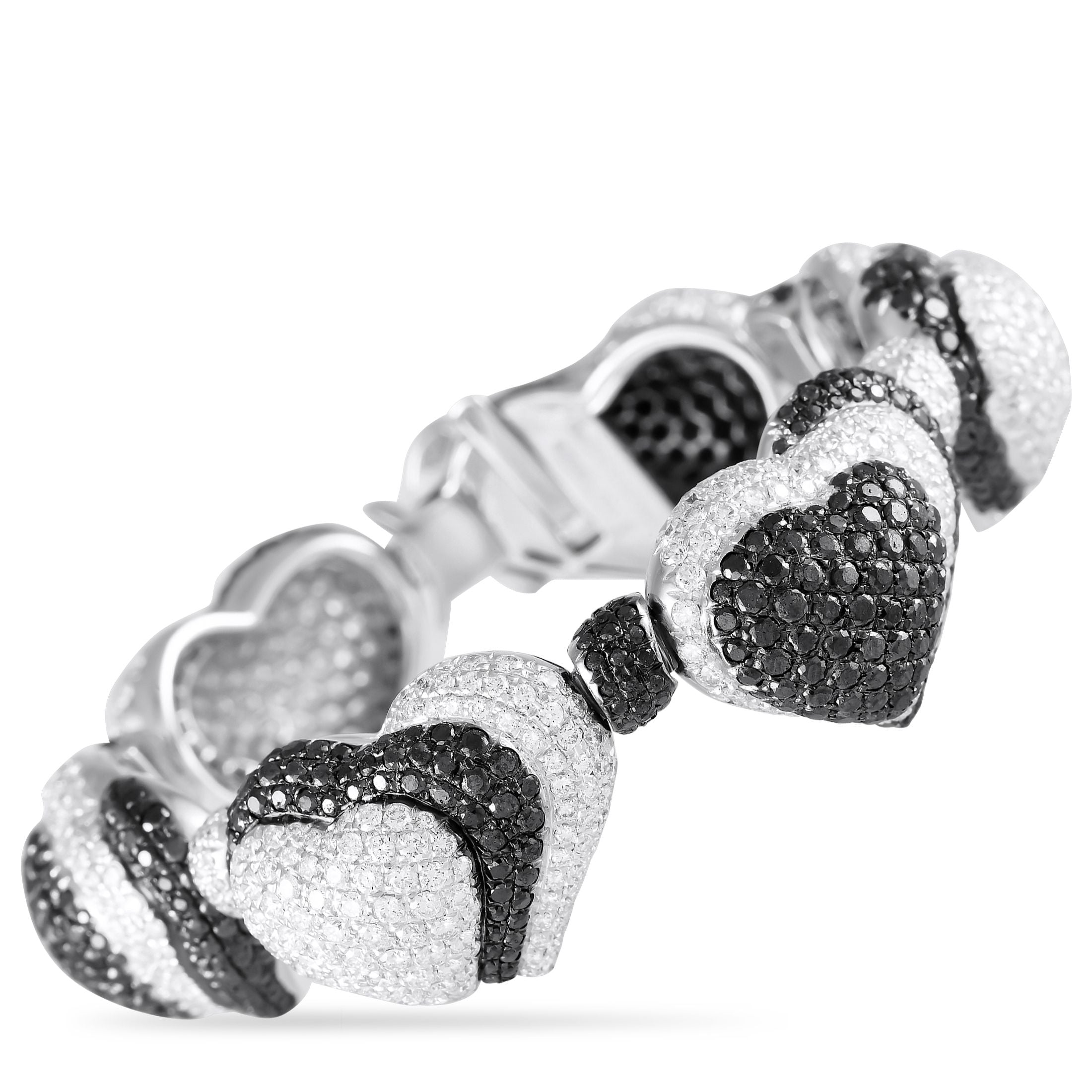 de Grisogono18K White Gold 21.70ct Diamond Black and White Hearts Bracelet – Showy, shapely, and stunning, this remarkable br