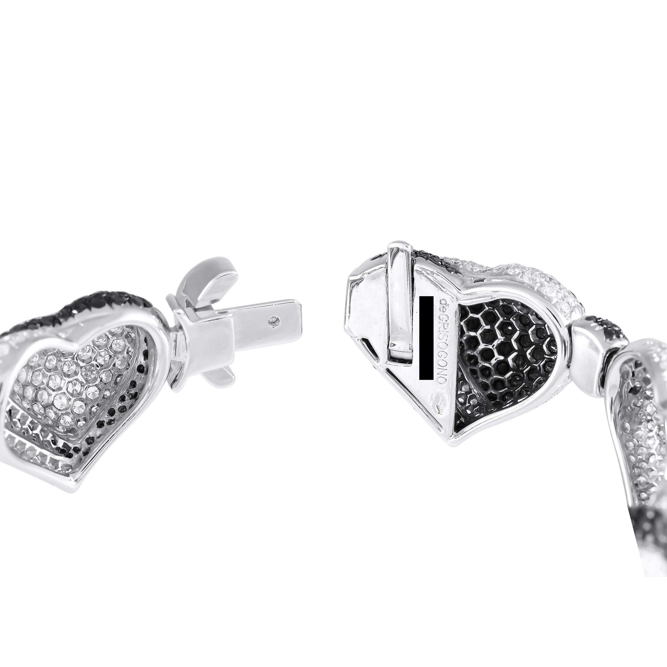 de Grisogono 18K White Gold 21.70ct Diamond Black and White Hearts Bracelet