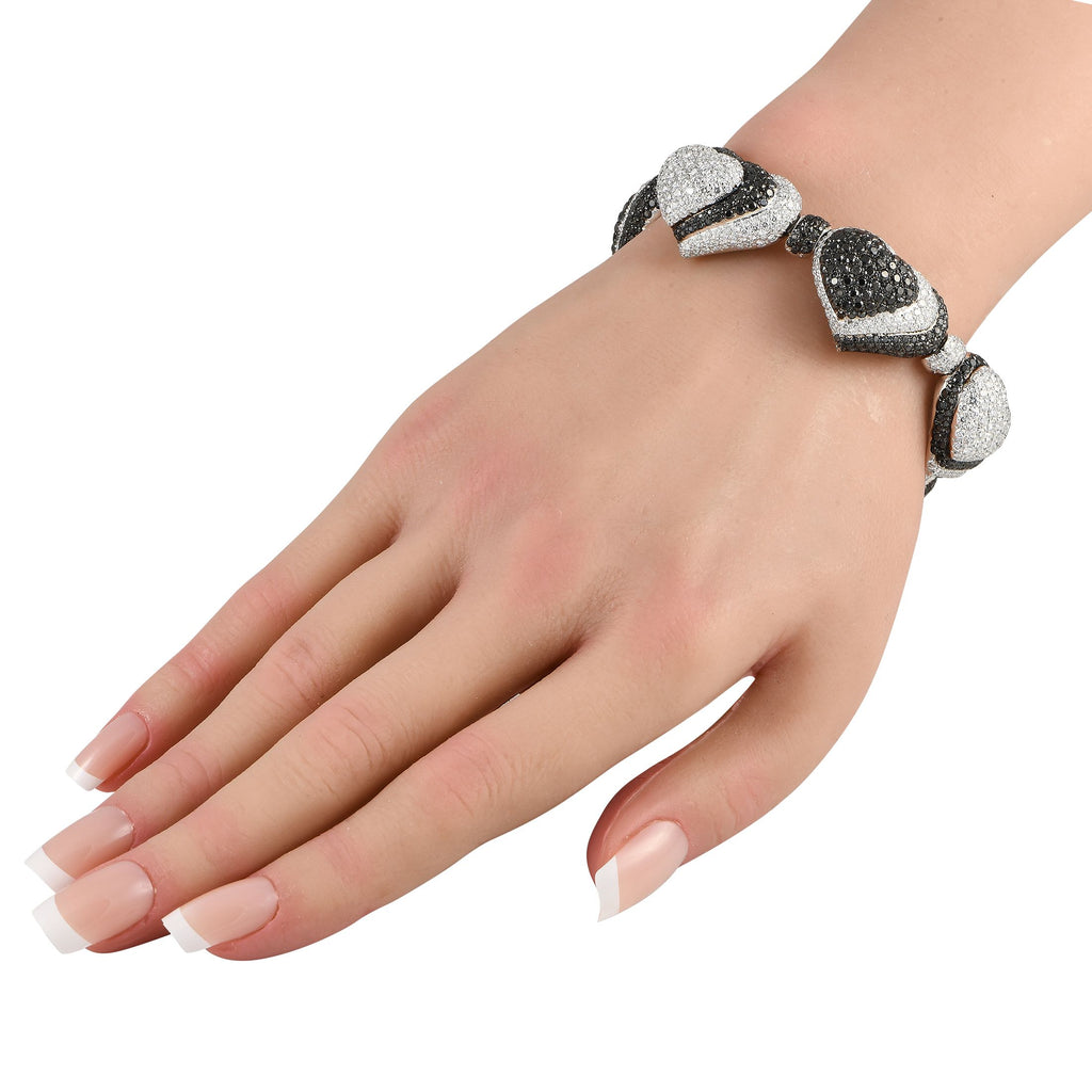 de Grisogono18K White Gold 21.70ct Diamond Black and White Hearts Bracelet