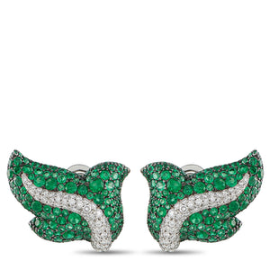 DE Grisogono 18K White Gold 2.48ct Diamond and Emerald Earrings