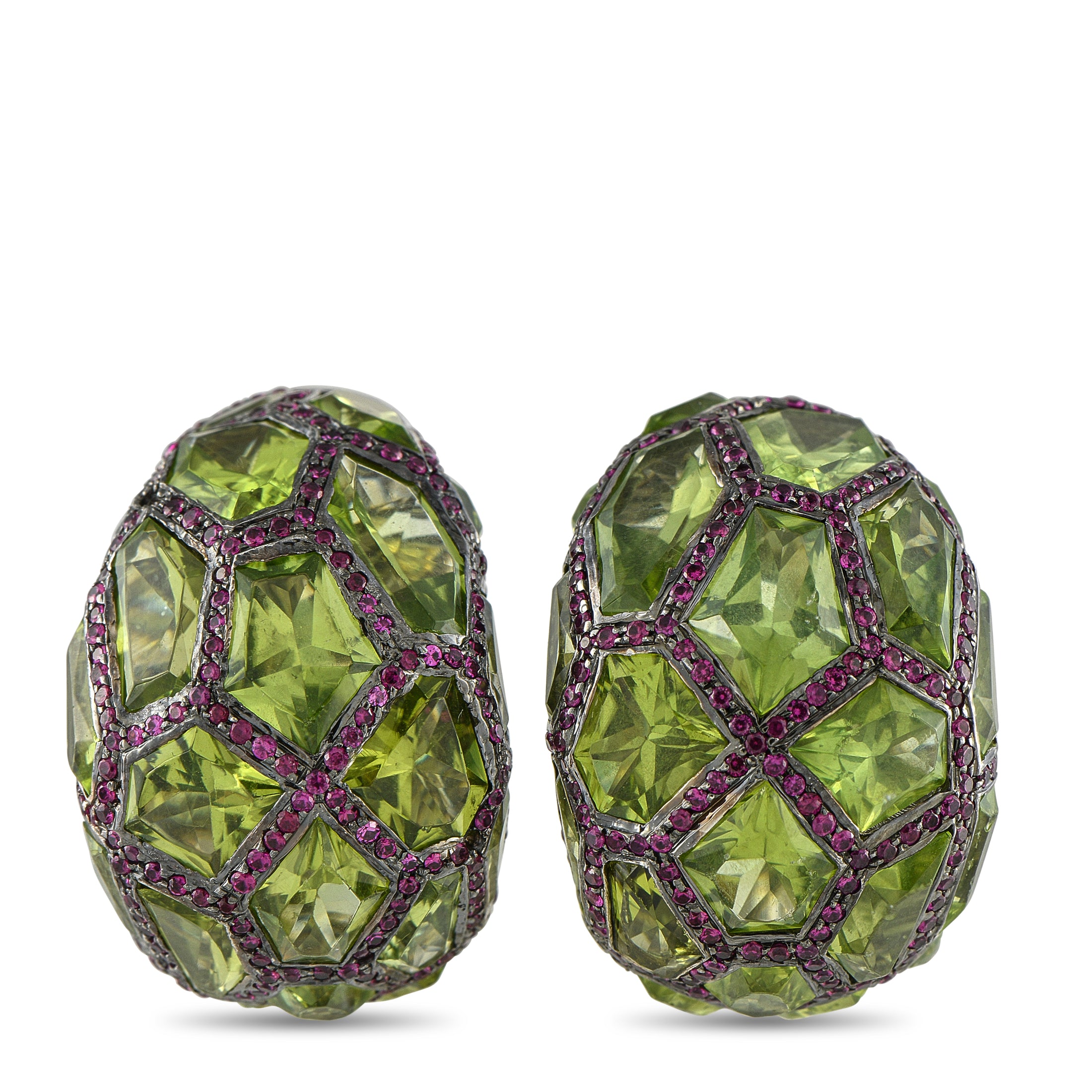 de Grisogono 18K White Gold Ruby and Peridot Earrings