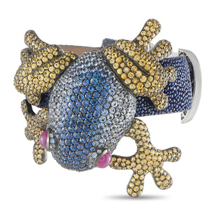 DE Grisogono 18K White Gold Sapphire Frog Bracelet