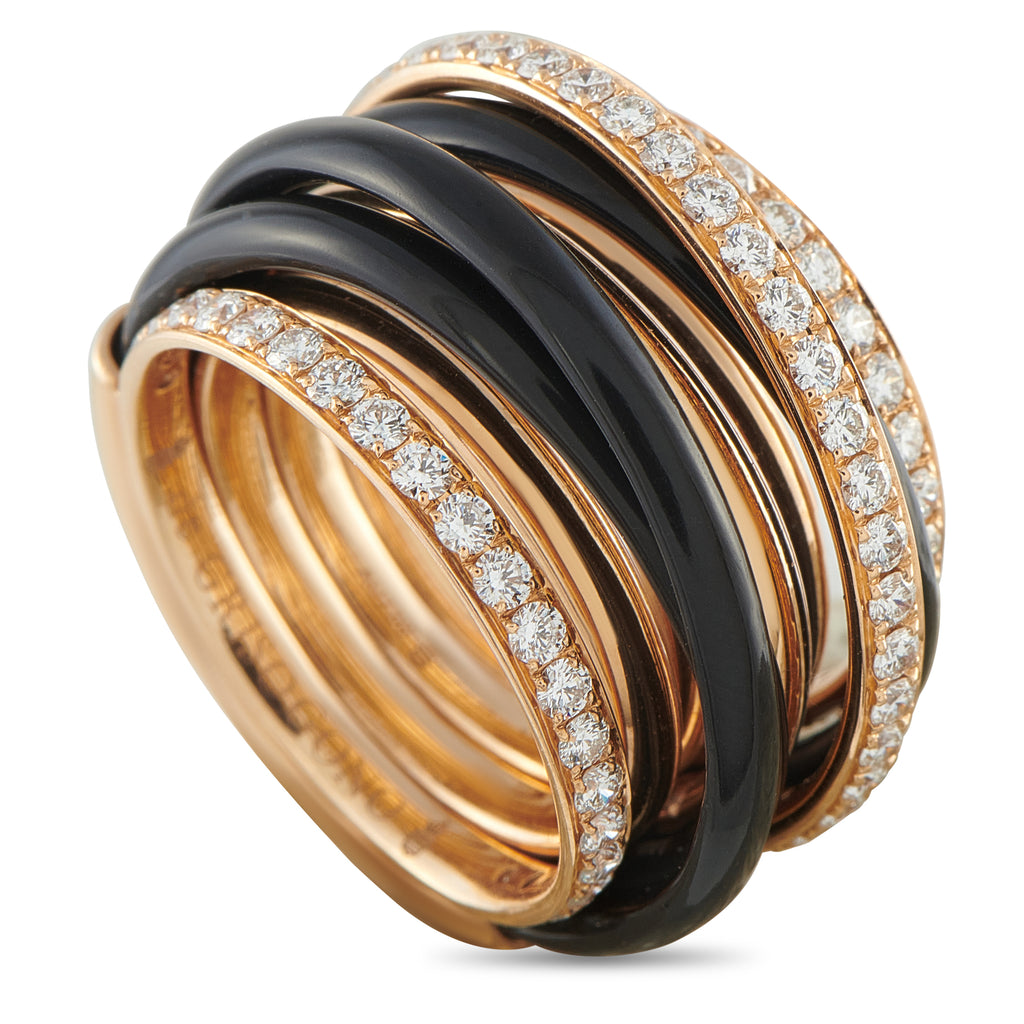 DE GRISOGONO Allegra 18K Rose Gold 1.75ct Diamond and Black Ceramic Ring