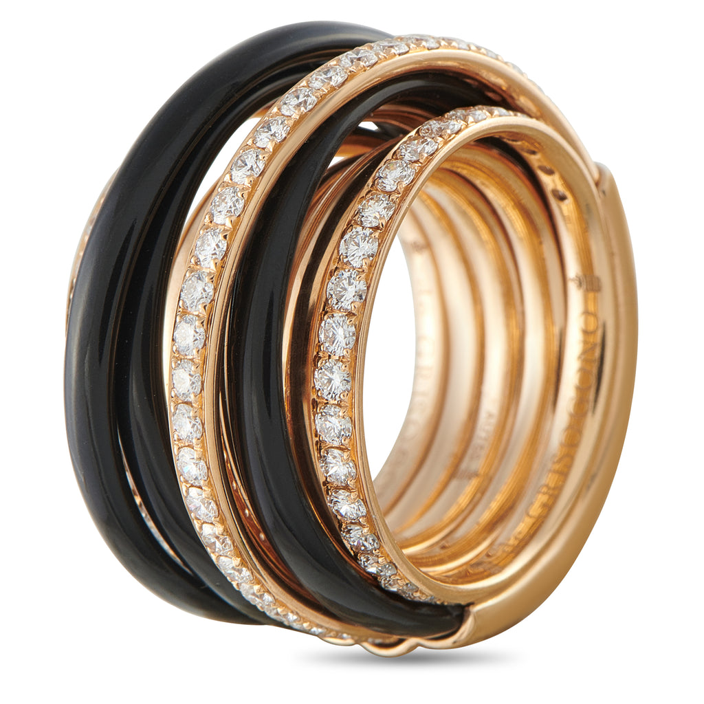 DE GRISOGONO Allegra 18K Rose Gold 1.75ct Diamond and Black Ceramic Ring