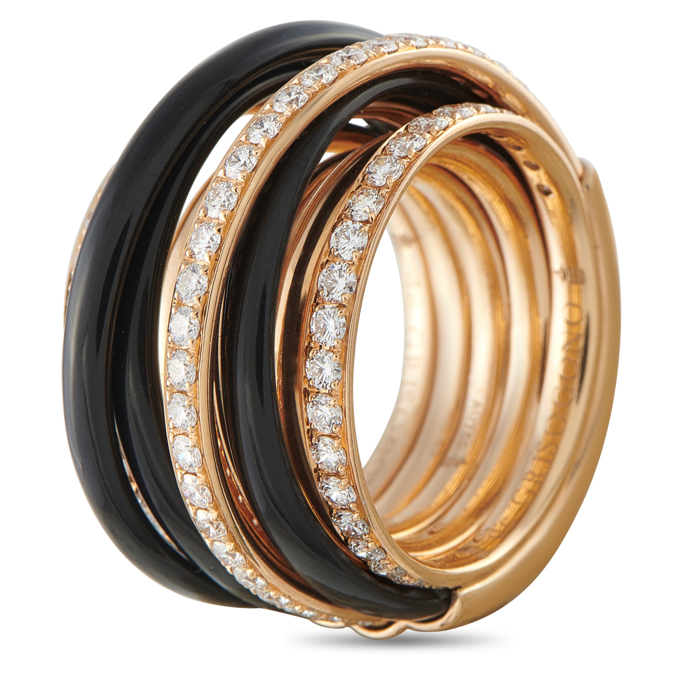 DE GRISOGONO Allegra 18K Rose Gold 1.75ct Diamond and Black Ceramic Ring