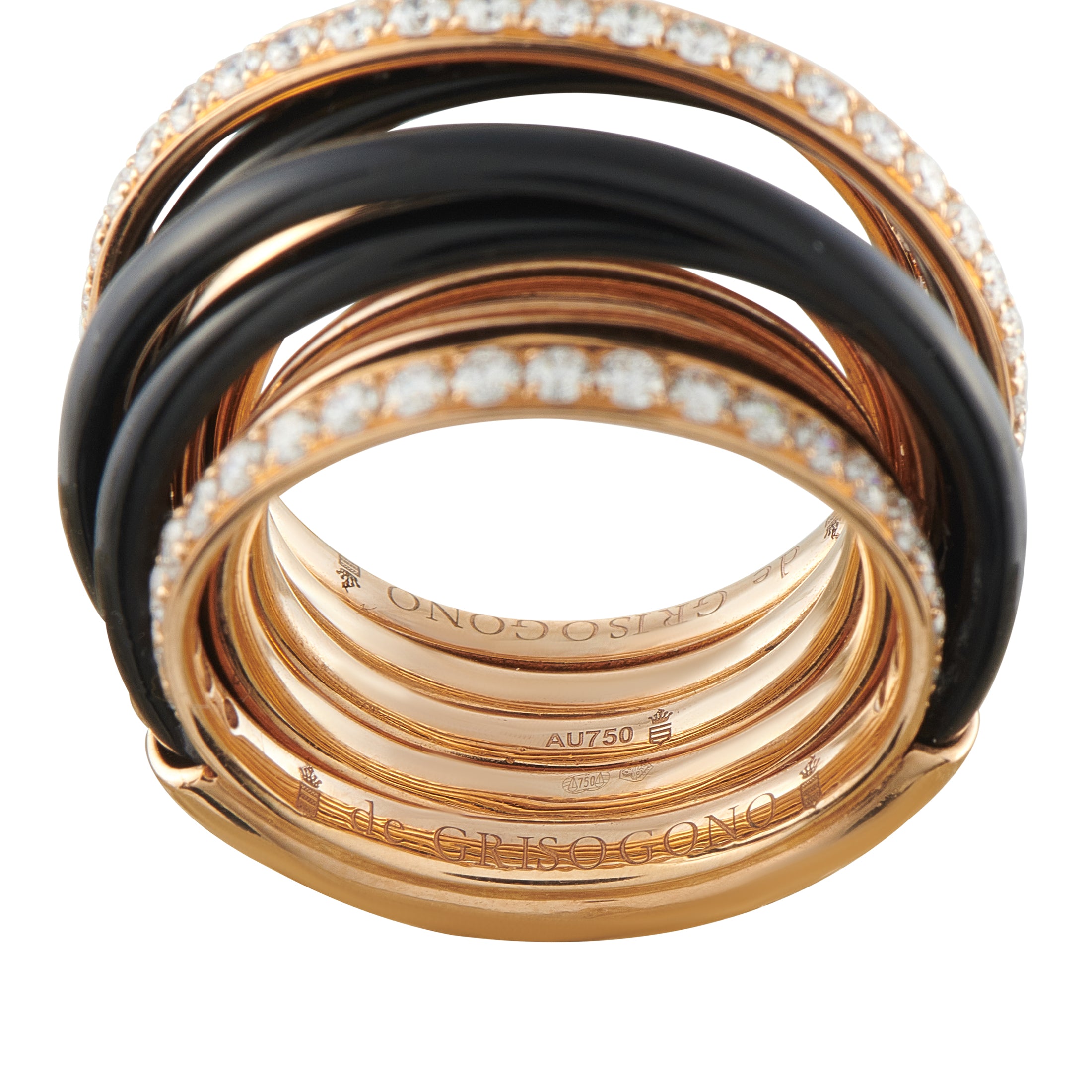 DE GRISOGONO Allegra 18K Rose Gold 1.75ct Diamond and Black Ceramic Ring