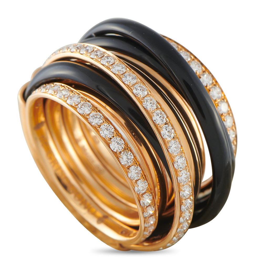 DE GRISOGONO Allegra 18K Rose Gold 1.75ct Diamond and Black Ceramic Ring