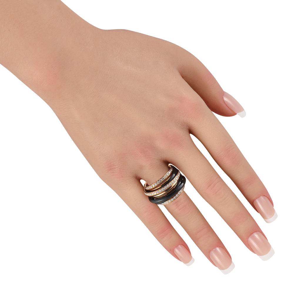 de Grisogono Allegra 18K Rose Gold 1.75ct Diamond and Black Ceramic Ring