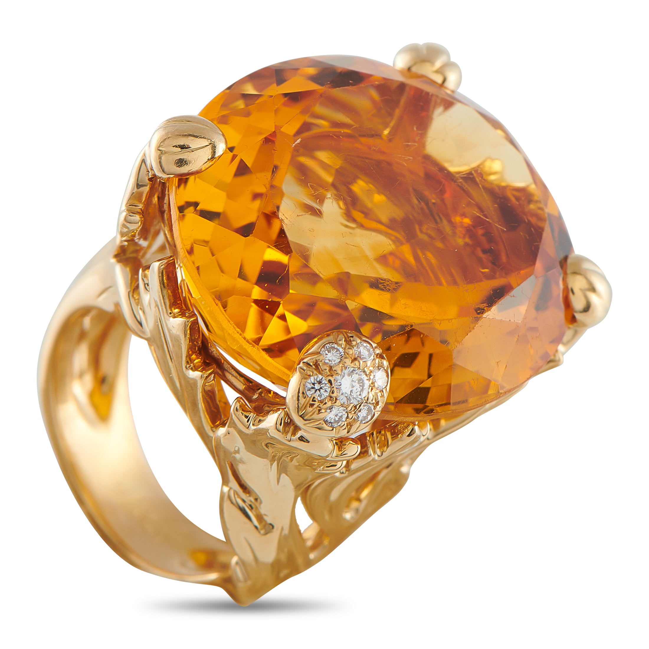 Dior 18K Yellow Gold Diamond and Citrine Cocktail Ring