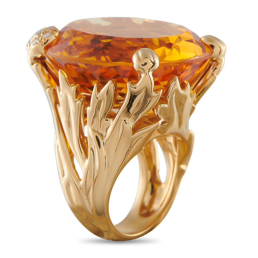 Dior 18K Yellow Gold Diamond and Citrine Cocktail Ring