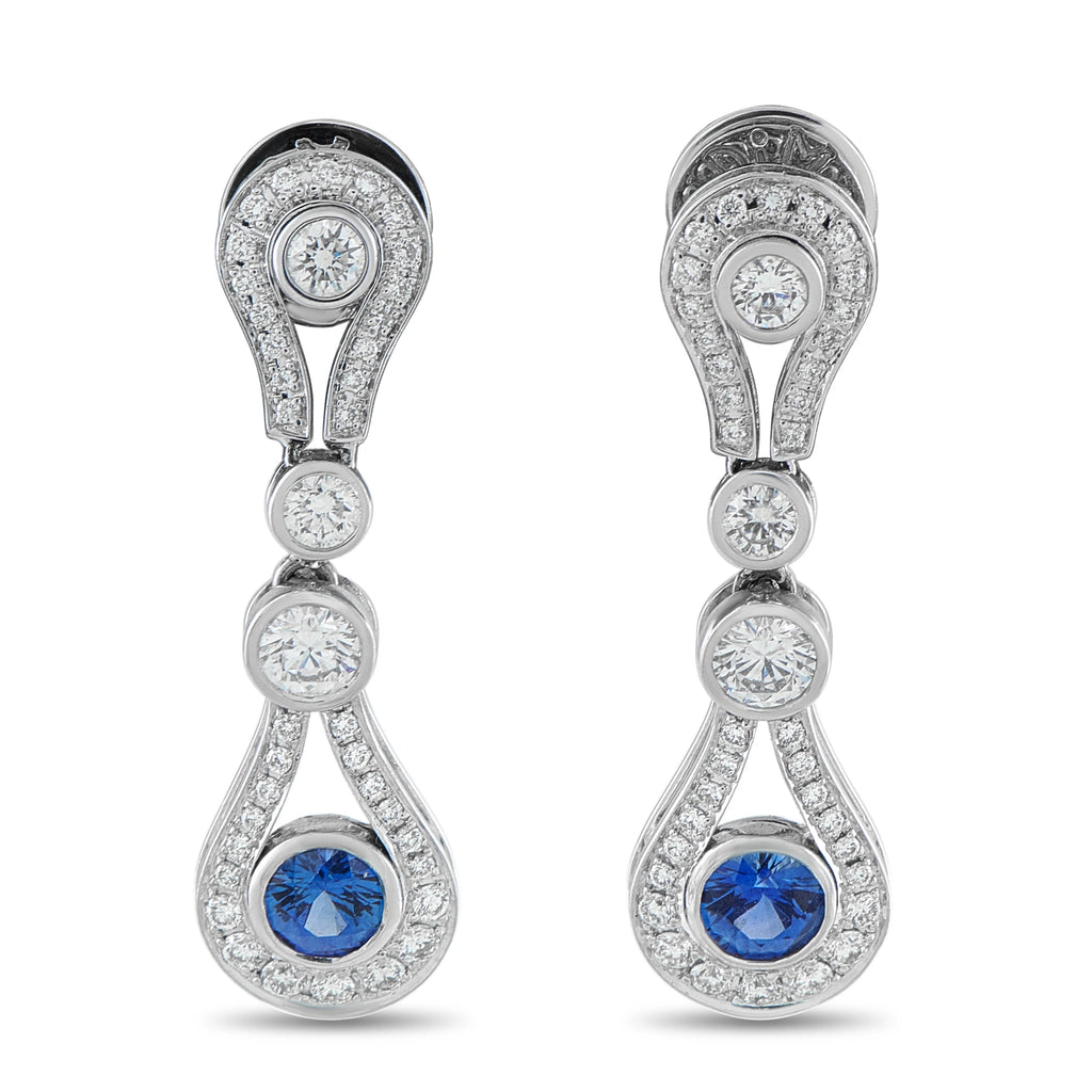 DI Modolo 18K White Gold 1.25ct Diamond and Sapphire Drop Earrings