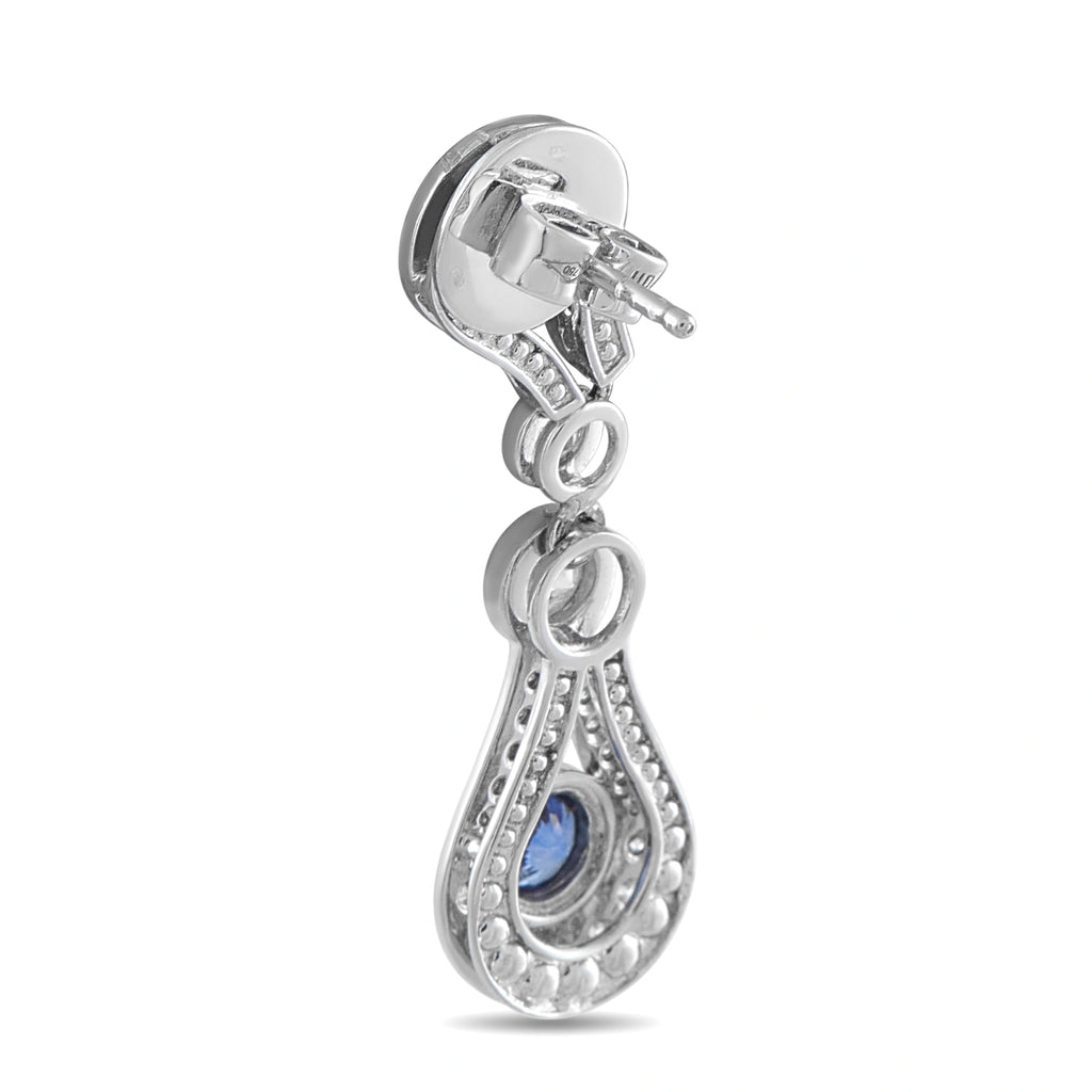 DI Modolo 18K White Gold 1.25ct Diamond and Sapphire Drop Earrings