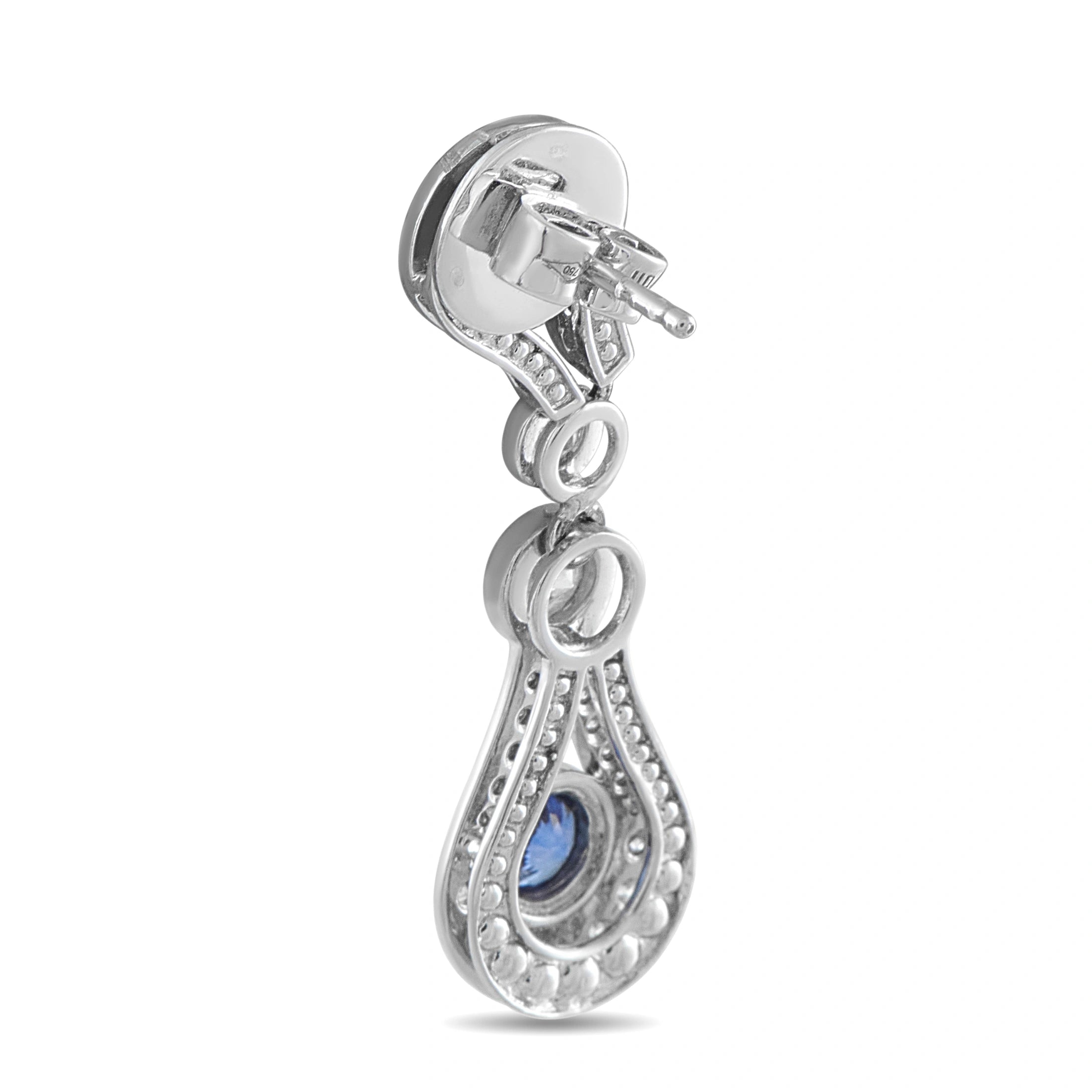 DI Modolo 18K White Gold 1.25ct Diamond and Sapphire Drop Earrings
