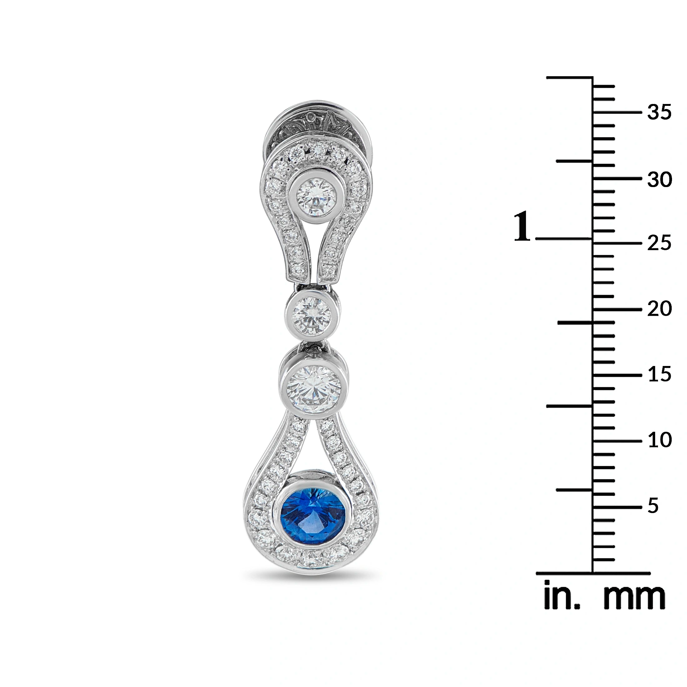 DI Modolo 18K White Gold 1.25ct Diamond and Sapphire Drop Earrings
