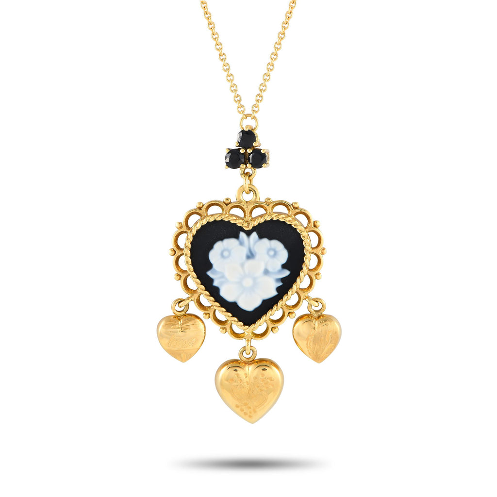 Dolce&GabbanaDolce&Gabbana 18K Yellow Gold Sapphire and Black Jade Necklace – This breathtaking Dolce and Gabbana necklace is