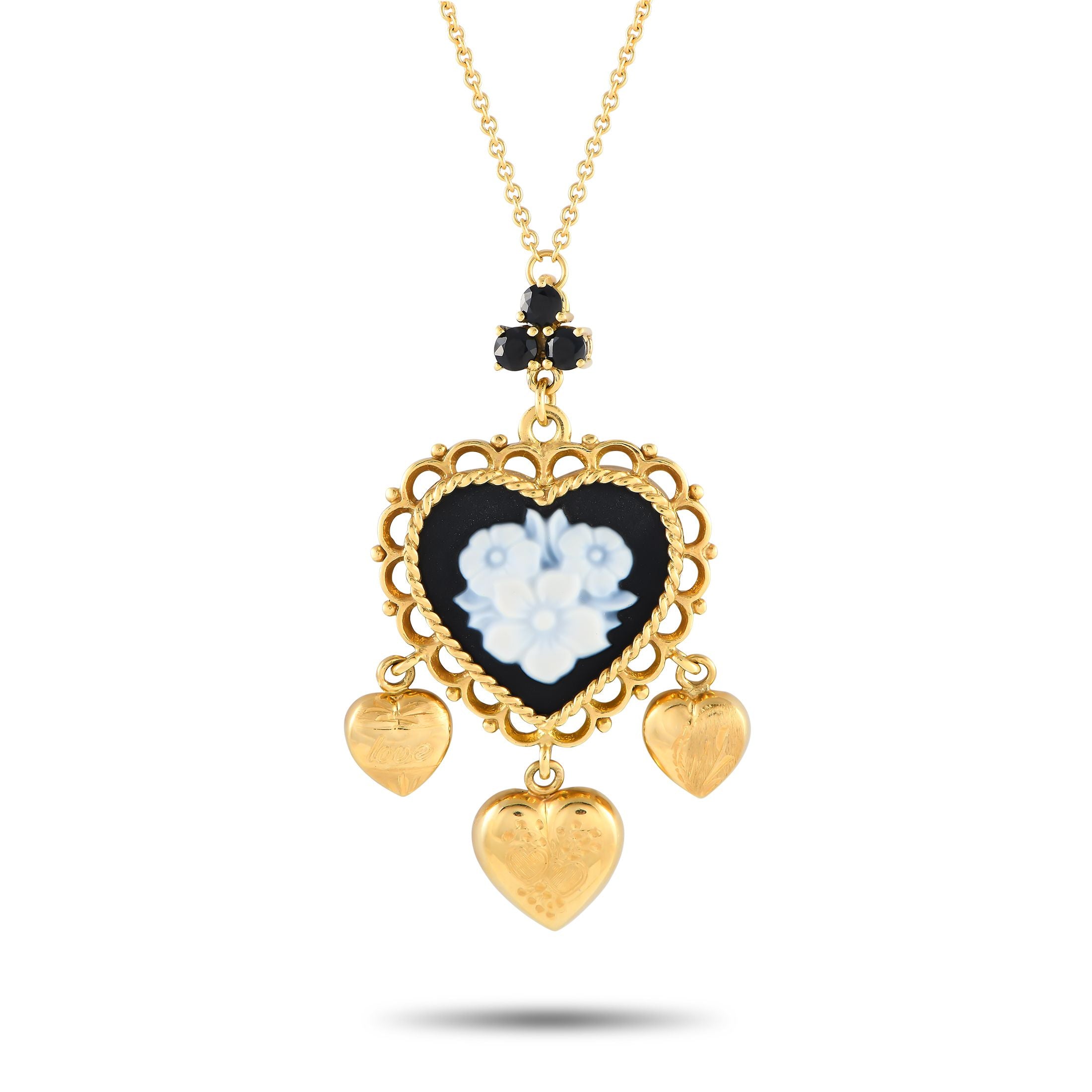 Dolce&GabbanaDolce&Gabbana 18K Yellow Gold Sapphire and Black Jade Necklace – This breathtaking Dolce and Gabbana necklace is