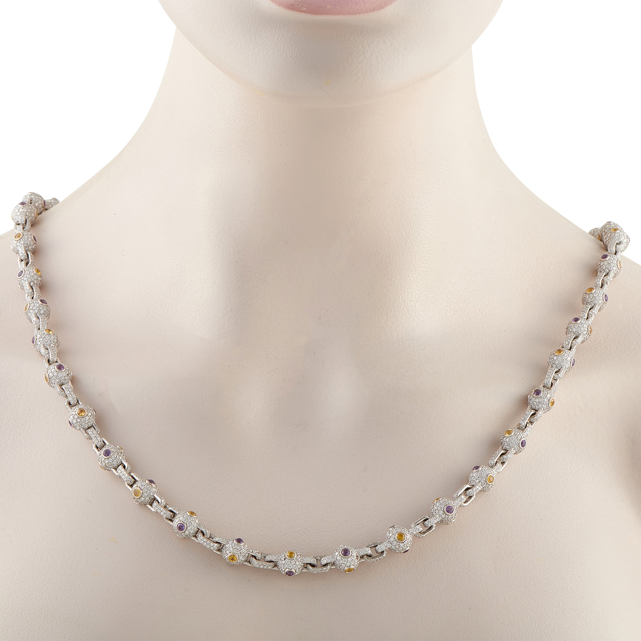 ELIANTTE 14K White Gold 37ct Diamond Ball Chain