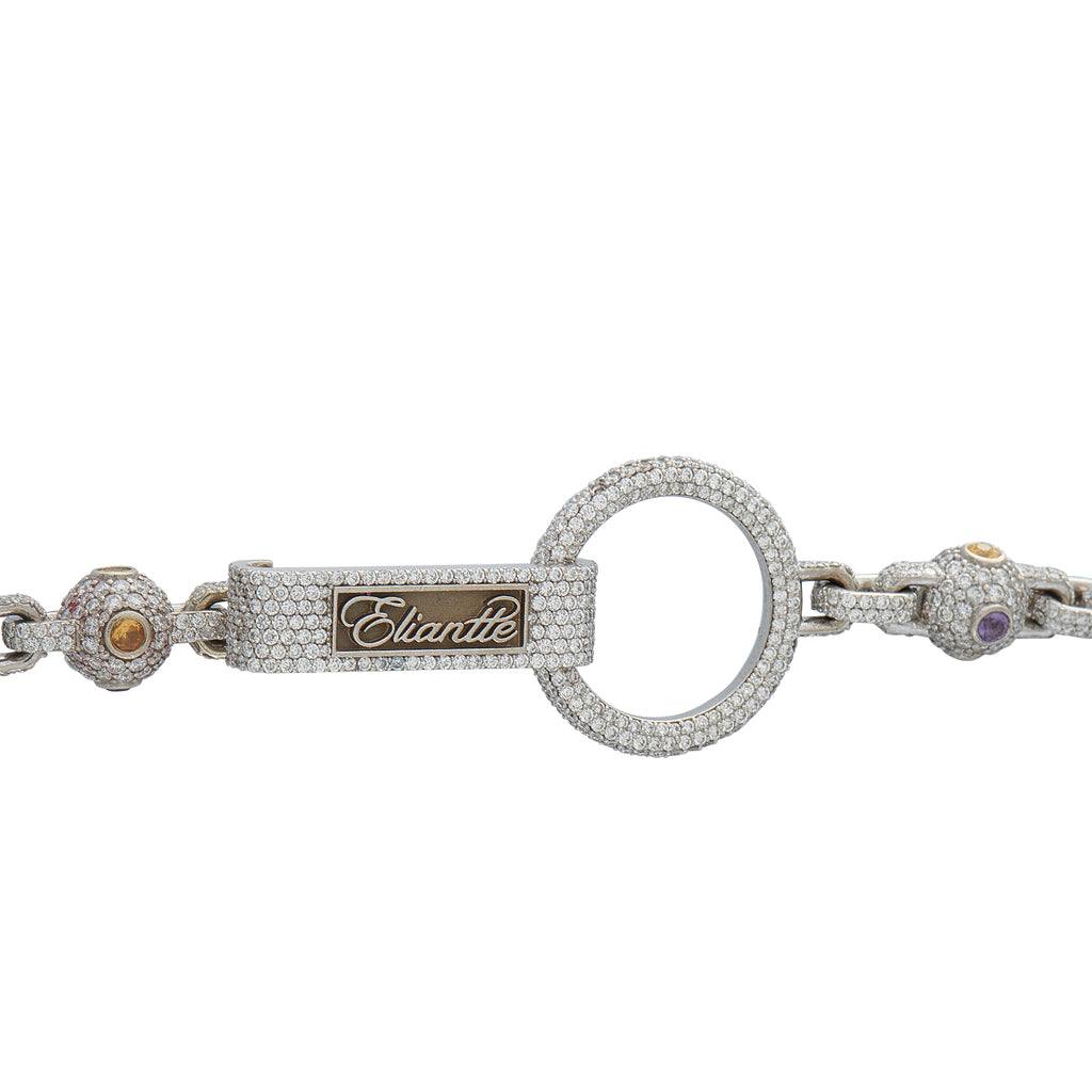 ELIANTTE 14K White Gold 37ct Diamond Ball Chain