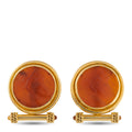 Amber Venetian glass round clip in 18k yellow gold bezel, hinged bar with bead ends