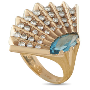 Erte Vintage 14K Yellow Gold 0.46ct Diamond Topaz Cocktail Ring