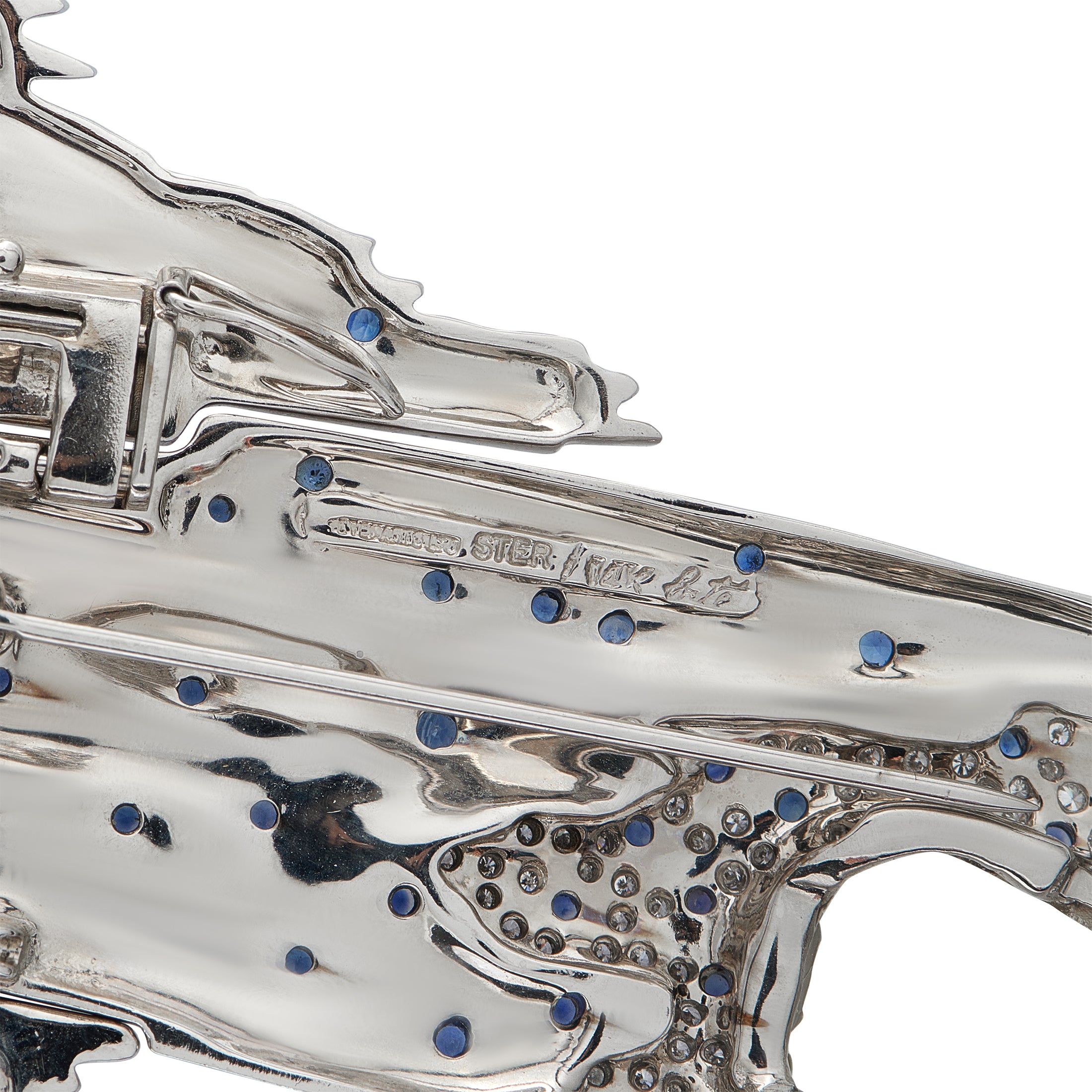 Erte 14K Yellow Gold and Silver  Diamond and Sapphire Necklace