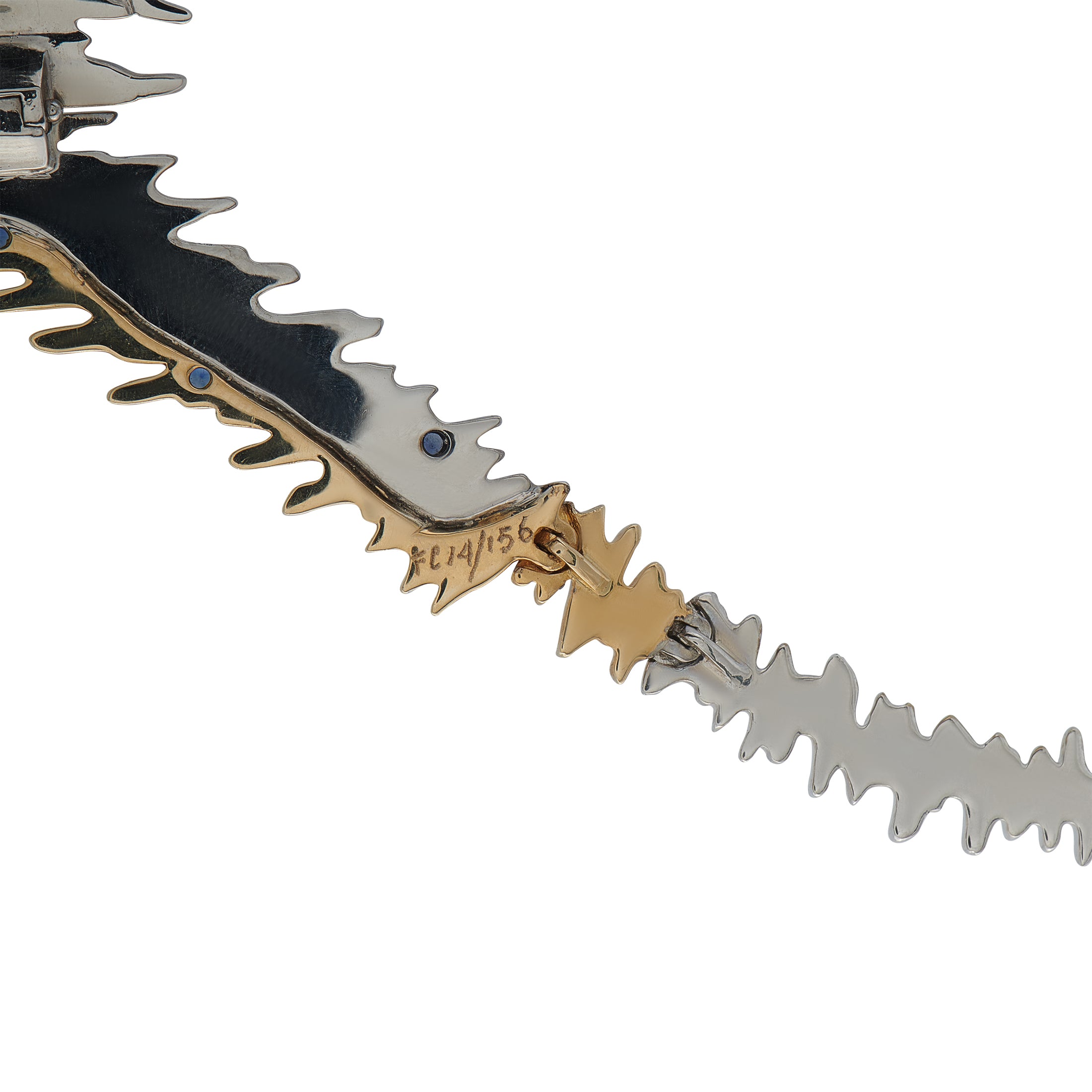 Erte 14K Yellow Gold and Silver  Diamond and Sapphire Necklace