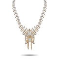 Silver and yellow gold tone mother-of-pearl pendant necklace with fan motif links