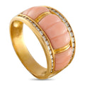 18K yellow gold ring with coral inlay and diamond pavé channel set
