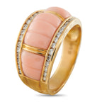 18K Yellow Gold 0.55ct Diamond and Coral Ring